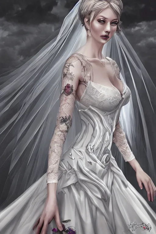 Prompt: Demonic Wedding Dress with lace portrait by Artgerm and WLOP