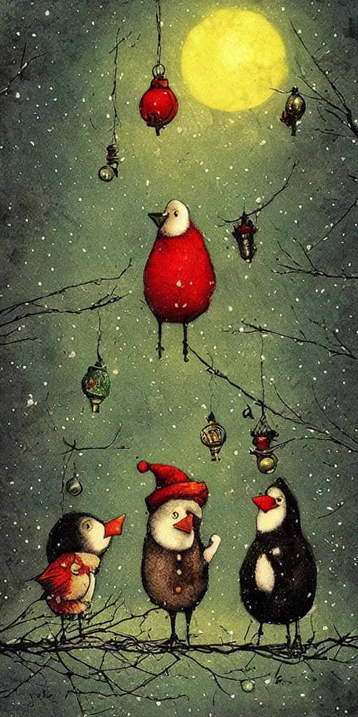 Image similar to a christmas card birds scene by alexander jansson