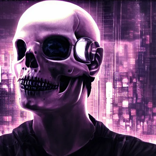 Image similar to cyberpunk picture of a skull