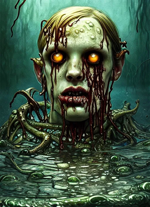 Prompt: a slimy drowned zombie man monster in shallow water, diffuse lighting, fantasy, intricate, elegant, highly detailed, lifelike, photorealistic, digital painting, artstation, illustration, concept art, smooth, sharp focus, art by john collier and albert aublet and krenz cushart and artem demura and alphonse mucha