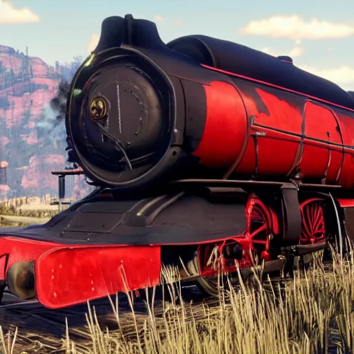 Image similar to futuristic sleek steam locomotive in red dead redemption 2