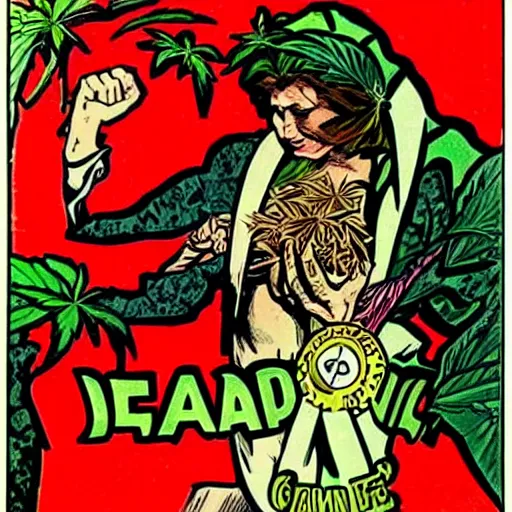 Image similar to cannabis is great, australia, comic book art by steve ditko and jack kirby and ( alphonse mucha )