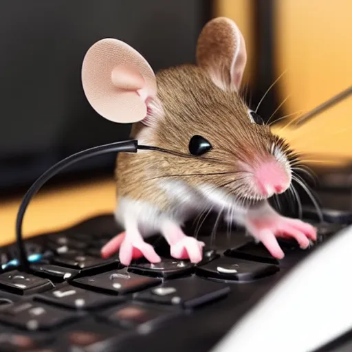 Image similar to tiny mouse wearing headphones, holding controller, gaming