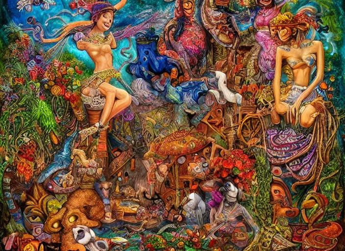 Image similar to folk art, lowbrow, matte painting, 3 - d highly detailed, in the style of josephine wall,