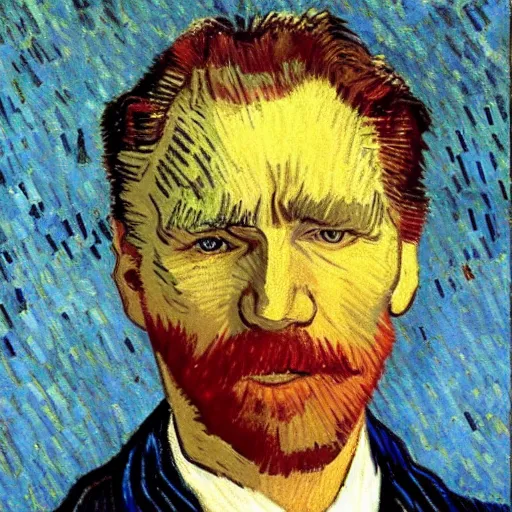 Prompt: a portrait of Norm Macdonald painted by Van Gogh