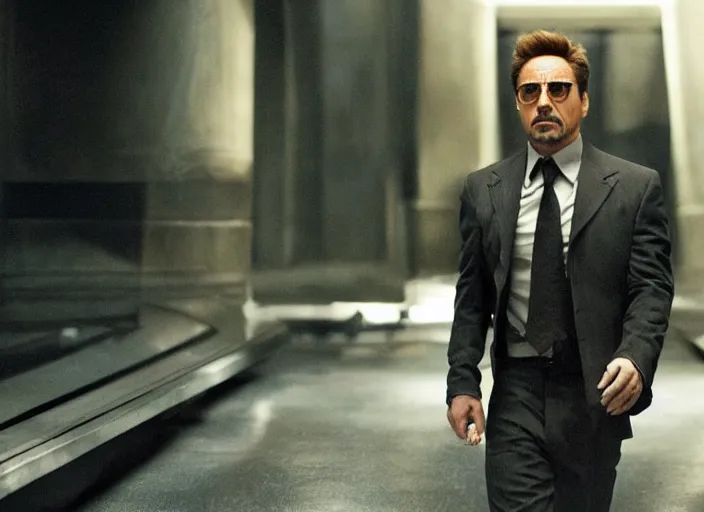 Image similar to film still of Robert Downey Jr as Cobb in Inception, 4k