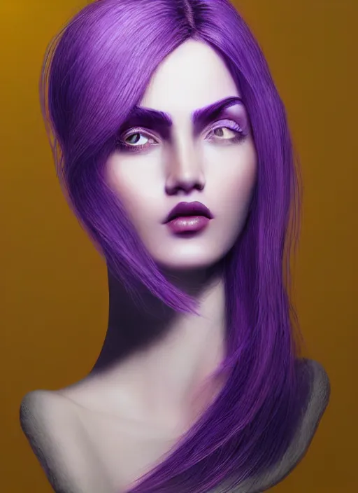 Image similar to photorealistic 3 0 0 0 cyclopes beautiful female with purple hair portrait photography feroflex photorealistic studio lighting ektachrome detailed intricate face details, ultradetails, beautiful face, realistic shaded perfect face, extremely fine details