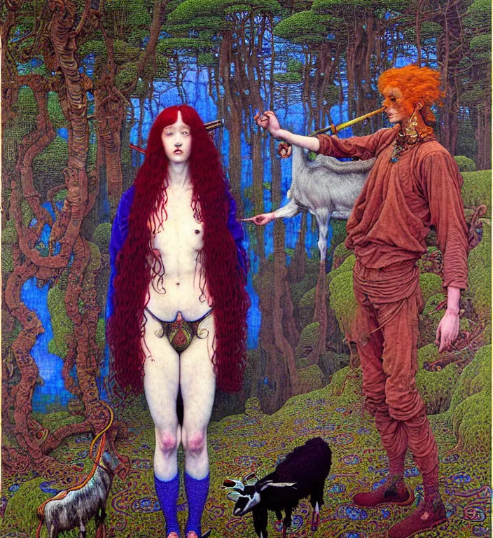 Image similar to pixelated corrupted over-saturated professional pre-raphaelite defined colours 4k uncropped photo of a fully clothed punk person in the cyberpunk forest with a goat and a robot by Ivan Bilibin, Austin Osman Spare, high quality, ultra detailed. Beksinski painting, art by Takato Yamamoto. masterpiece, oil on canvas painting, pixelart, pixel sorting, datamosh, glitch. vivid acid neon colours. Futurism by beksinski carl spitzweg moebius and tuomas korpi. baroque elements. baroque element. intricate artwork by caravaggio. Oil painting. 3d rendered in octane. cinematin, pixiv, unreal5, 8k