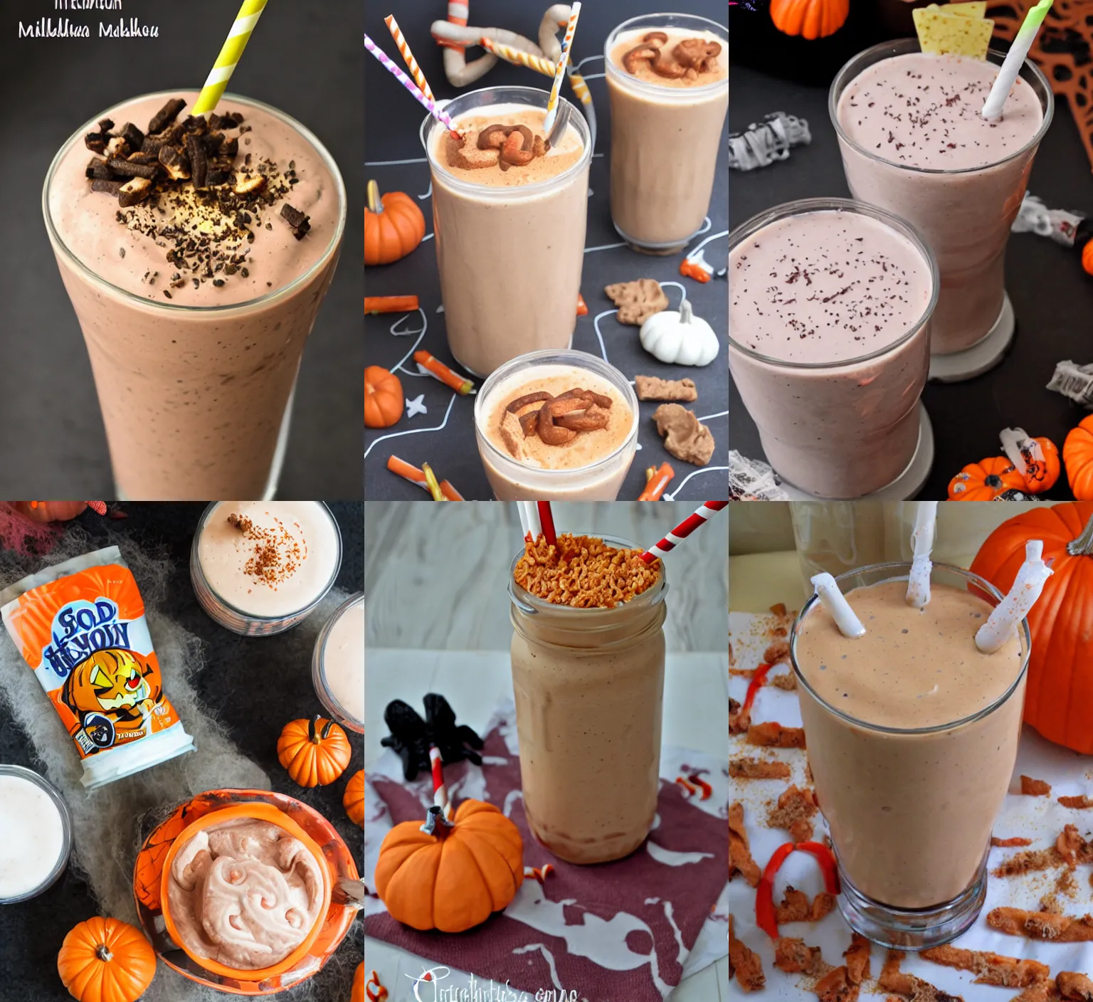 Prompt: delicious halloween intestine milkshake, food blog photo