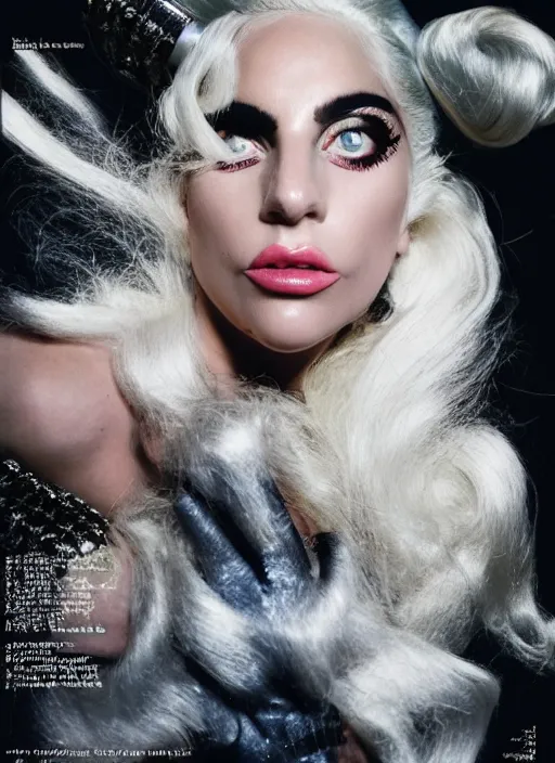 Image similar to lady gaga styled by nick knight posing in an retro setting , vogue magazine, Highly realistic. High resolution. Highly detailed. Dramatic. 8k.4k.