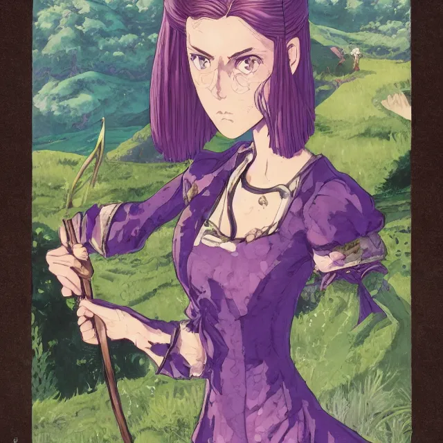 Prompt: the lone queen of the violetwood valley. this gouache painting by the award - winning mangaka has interesting color contrasts, plenty of details and impeccable lighting.