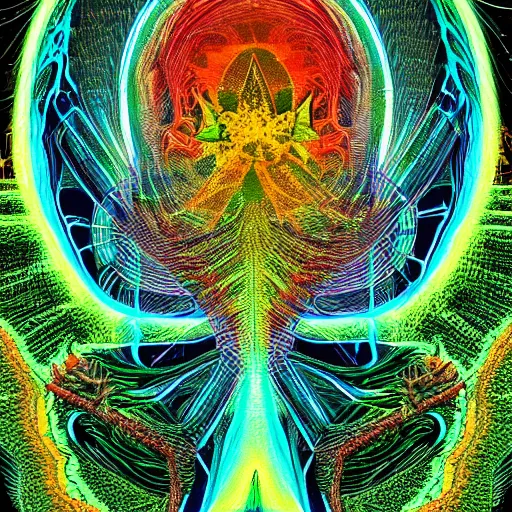 Image similar to cannabis hallucination of your own body crushing into a peaceful singularity, psychedelic, digital art, artstation