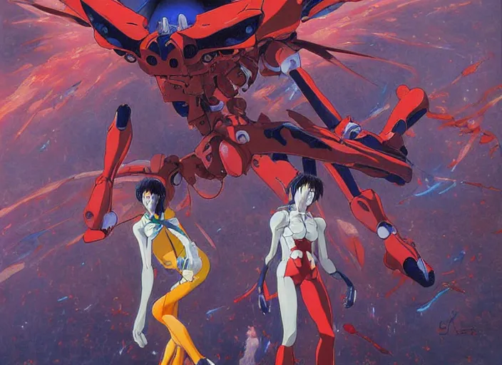 Image similar to third impact evangelion painting by james jean and katsuhiro otomo and erik jones, inspired by akira anime, smooth texture, intricate oil painting, high detail illustration, sharp high detail, long exposure