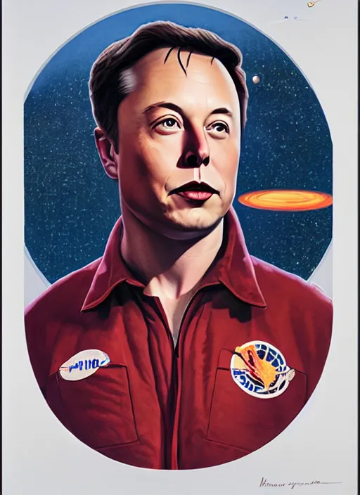 Image similar to ( ( ( portrait of elon musk ) ) ) by chesley bonestell, spacex, mars mission,