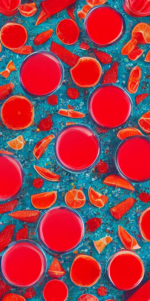 Prompt: a seamless repeating pattern of campari soda, colourful, symmetrical, repeating 35mm photography, in the style of toiletpaper magazine, surreal, high detail, photograph by Pierpaolo Ferrari