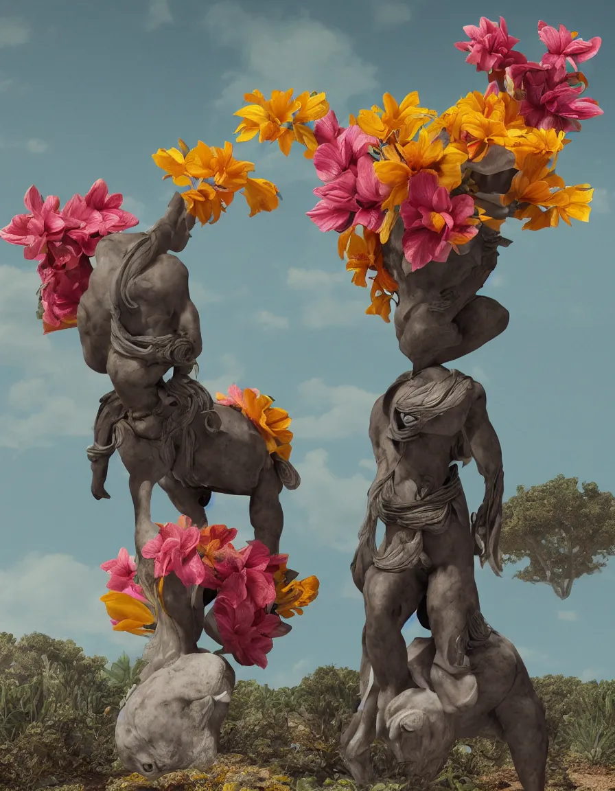 Image similar to a cowboy turning into blooms. tropical sea slugs, tractor tires. complementary colors. national geographic. 8 k, rendered in octane, smooth gradients. sculpture by antonio canova