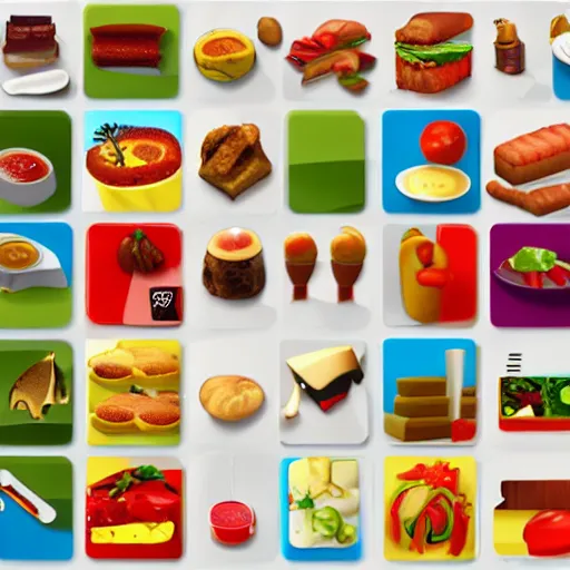 Prompt: 3 d icons for food 6 4 grid