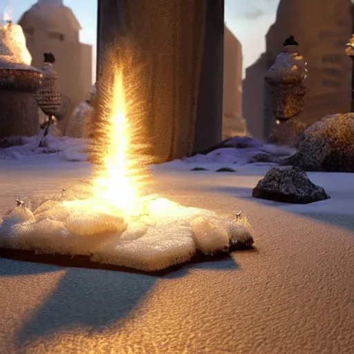 Image similar to ice spikes are summoned from the ground by magic, knights are impaled by ice spikes, octane render, unreal engine