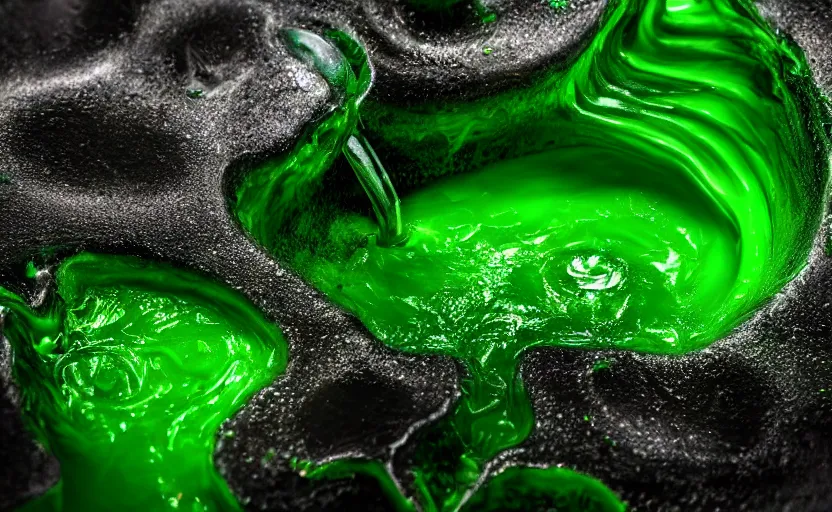 Image similar to warlock sumerge, beautiful green liquid, green oozing pool pit, cinematic lighting, various refining methods, micro macro autofocus, ultra definition, award winning photo