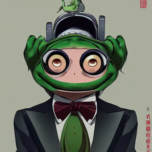 Image similar to portrait of frog mafia, anime fantasy illustration by tomoyuki yamasaki, kyoto studio, madhouse, ufotable, comixwave films, trending on artstation