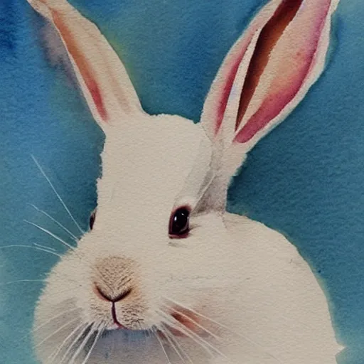 Image similar to a rabbit wearing a beautiful white dress, watercolour, realistic