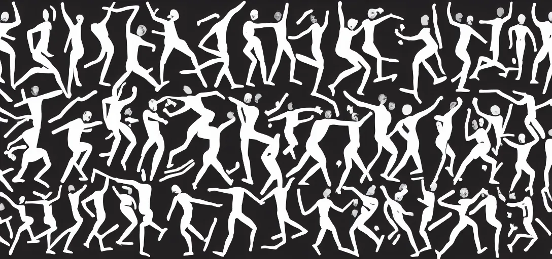 Image similar to multiple close interacting human figures as olympic icons, limbs scattered, explosions, splotches, concept art, illustration, transparency, sss, occlusion, high contrast, very long shadows, on white