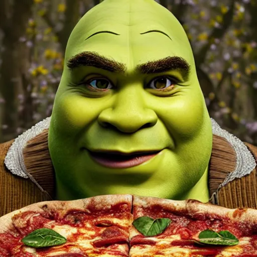 a gorgeous shrek with long brown hair, eating infinite | Stable ...