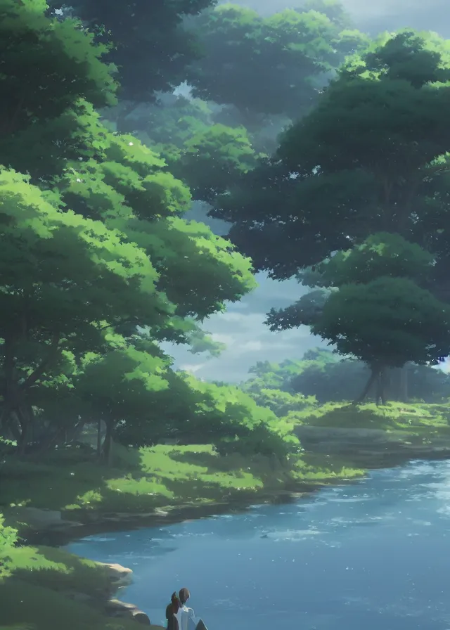 Prompt: landscape with a blue island, makoto shinkai