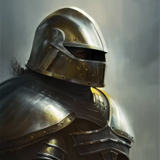 Image similar to beautiful oil portrait painting of alwyte armor, medieval armor, knight, natural light, outside. artstation, concept art, smooth, sharp focus, illustration, by bartek fedyczak, erak note, tooth wu, neil richards, kan liu, siwoo kim, jisu choe