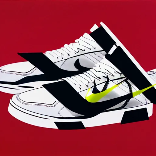 Image similar to retro futuristic Nike Off-White sneakers by syd mead