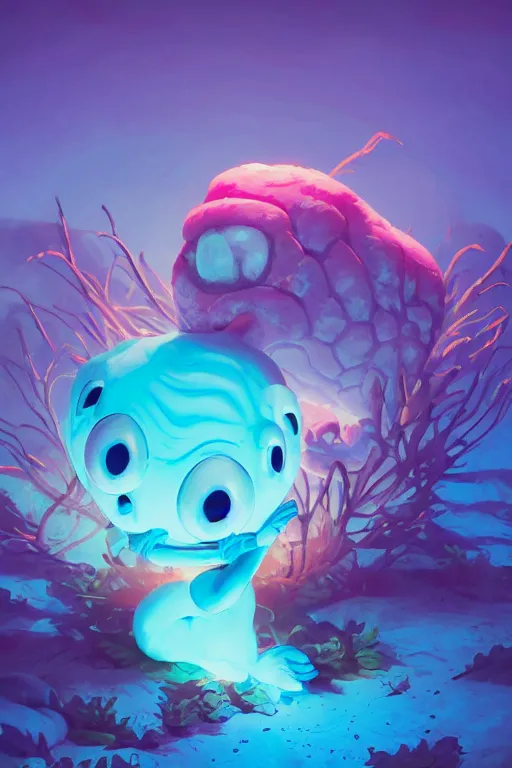 Image similar to smurf ghost creature animal sushi cristal very big eye roots cactus elemental flush of force nature micro world fluo fishscale, behance hd by jesper ejsing, by rhads, makoto shinkai and lois van baarle, ilya kuvshinov, rossdraws radiating a glowing aura global illumination ray tracing hdr