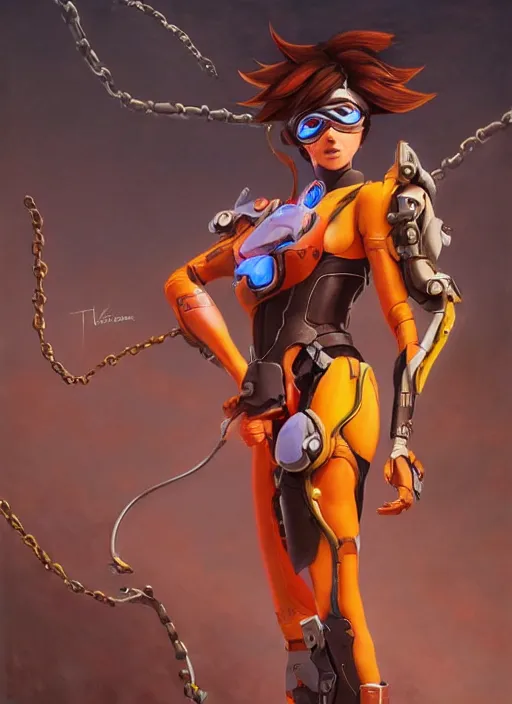 full body painting of tracer from overwatch, in style