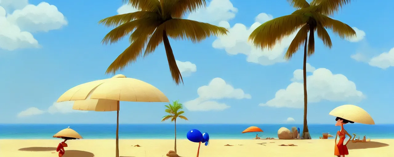 Image similar to goro fujita ilustration of a summer beach with palm tree, painting by goro fujita, sharp focus, highly detailed, artstation