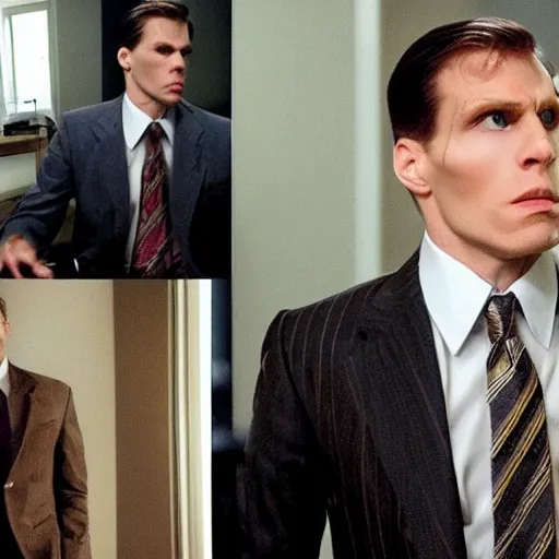 Image similar to Live Action Still of Jerma in American Psycho, real life, hyperrealistic, ultra realistic, realistic, highly detailed, epic, HD quality, 8k resolution, body and headshot, film still