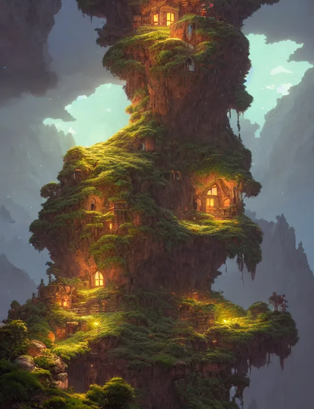 Image similar to the house in the cave, unreal engine, fantasy art by greg, loish, race, ferdinand knab, tom bagshaw, makoto shinkai and louis van baerle, rossdraws, ilya kuvshinov, night lighting, studio ghibli trends, highly detailed, 8 k, octane rendering