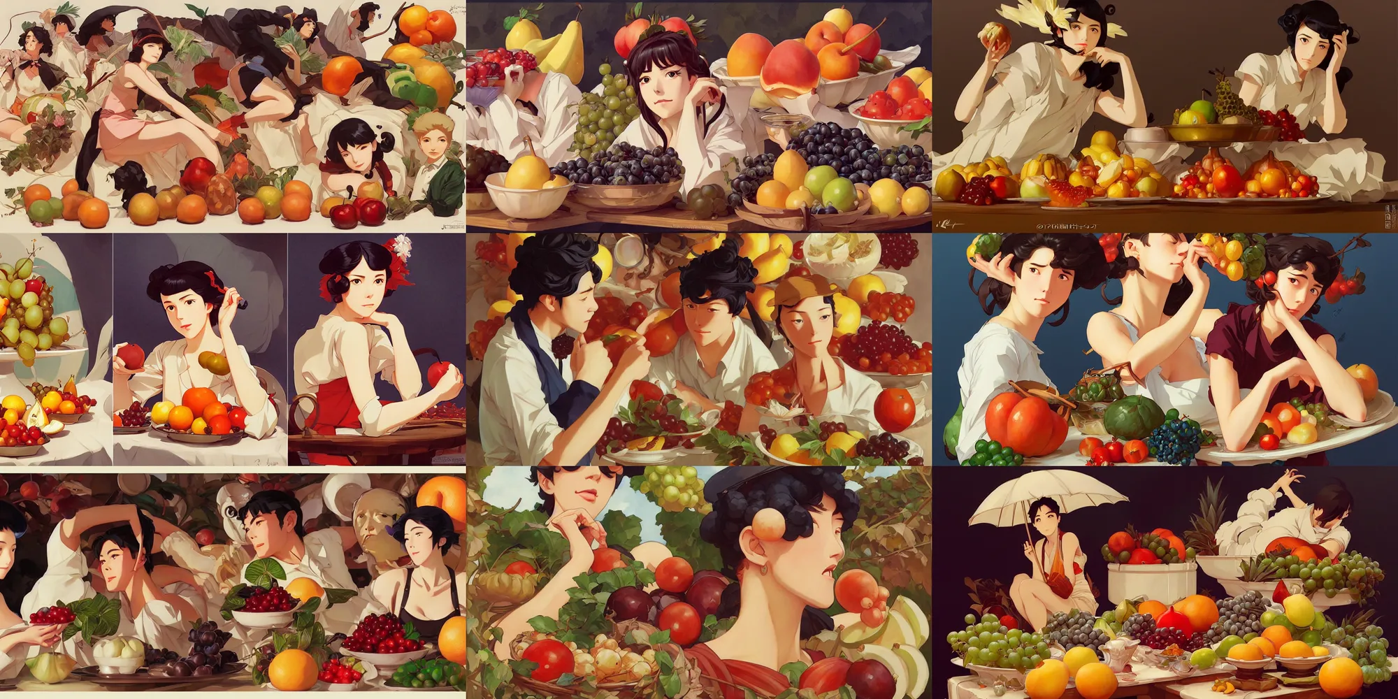 Prompt: fruits, in the style of studio ghibli, j. c. leyendecker, greg rutkowski, artgerm