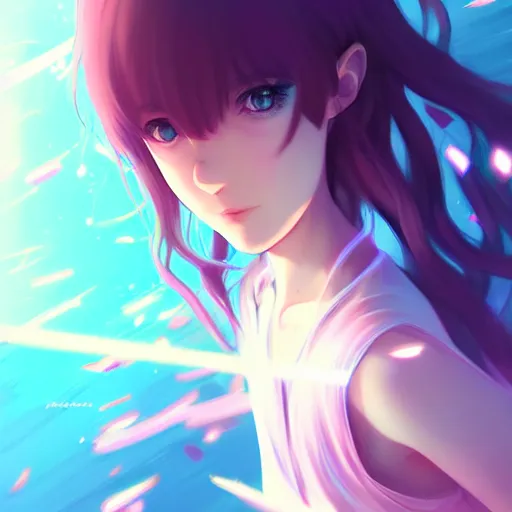 Image similar to girl shattering dimensions, digital anime art, wlop, sakimimichan, ilya kuvshinov, artgerm