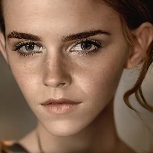 Image similar to a beautiful close - up shot of emma watson, beautiful soft light failling on her face, studio photography by annie leibovitz