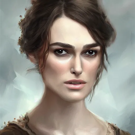 Image similar to Portrait of Keira Knightley in victorian london, elegant, digital painting, highly detailed, fantasy, artstation, concept art, smooth, sharp focus, illustration,