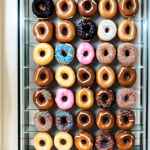 Image similar to a display case filled with lots of different types of donuts