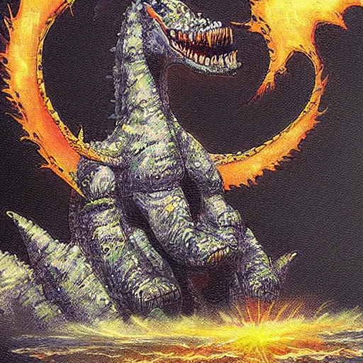 Prompt: godzila, art by sosuke morimoto