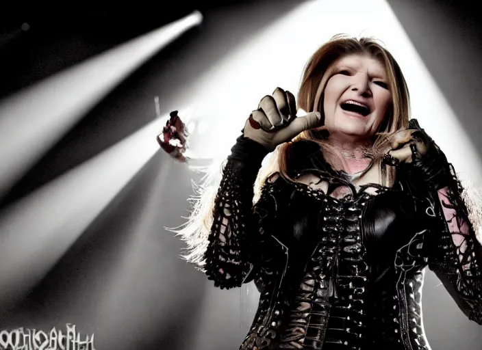 Image similar to publicity photo still of martha stewart in cradle of filth playing live on stage, 8 k, live concert lighting, mid shot