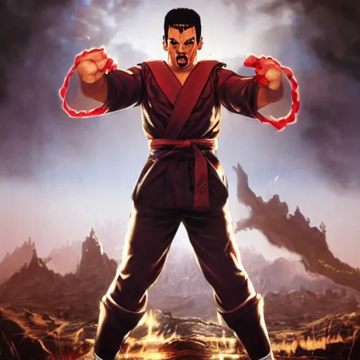 Image similar to freddy mercury as ryu street fighter, portrait, ultra realistic, concept art, intricate details, highly detailed, photorealistic, octane render, 8 k, unreal engine, art by frank frazetta, simon bisley, brom