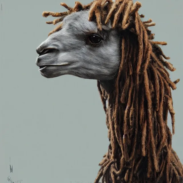 Prompt: llama with dreadlocks, by mandy jurgens, el anatsui, james jean