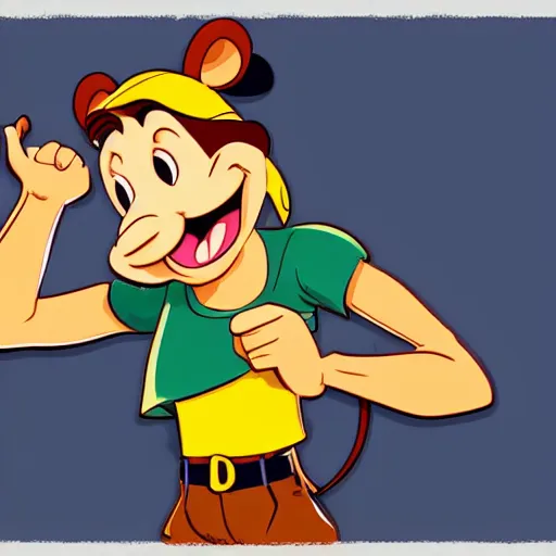 Image similar to 2 d traditional animation, portrait, upper body shot, mid shot, anthropomorphic mouse, female, wearing denim short shorts and a off yellow tank top shirt, in the style of disney's robin hood