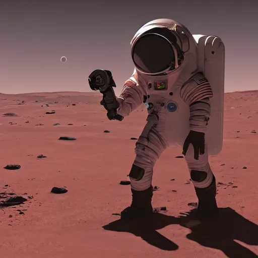 Prompt: photo of a cyberpunk astronaut on mars