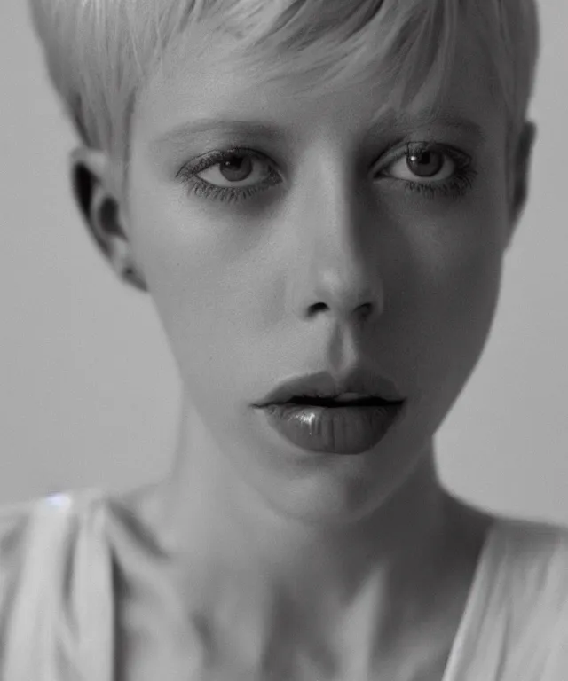 Image similar to a color photograph of edie campbell, bleached blonde short hair, by carrie mae weems, intense, bold, hyperrealistic, ultra sharp, extra details, ultra high quality, trending on pinteresst