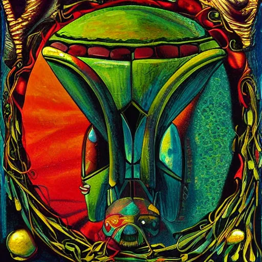 Prompt: masterful painting of scarab hallucinating dreams surreal unknown