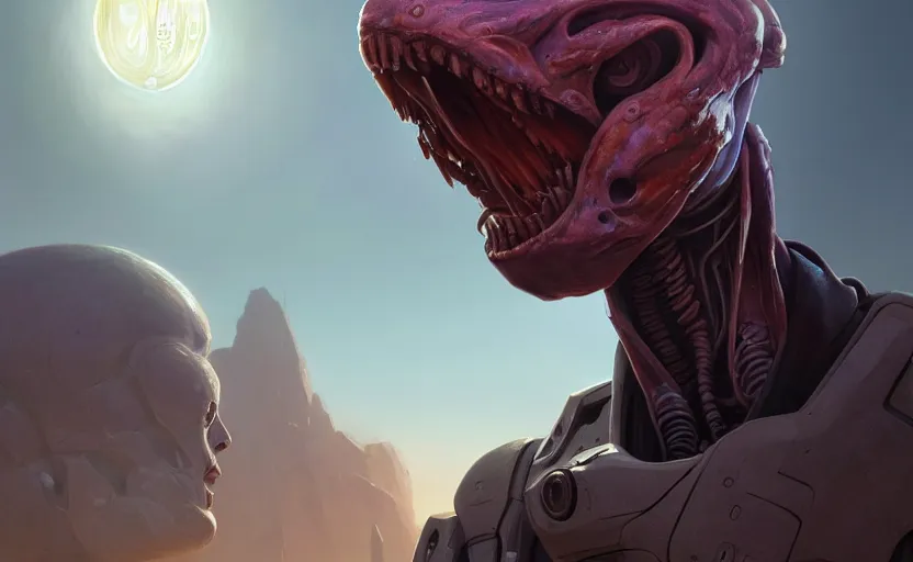 Image similar to highly detailed portrait of a sectoid, in xcom, stephen bliss, unreal engine, fantasy art by greg rutkowski, loish, rhads, ferdinand knab, makoto shinkai and lois van baarle, ilya kuvshinov, rossdraws, tom bagshaw, global illumination, radiant light, detailed and intricate environment