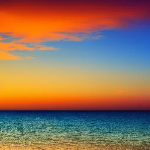 Prompt: blue sunset over green beach, 4k realistic photo